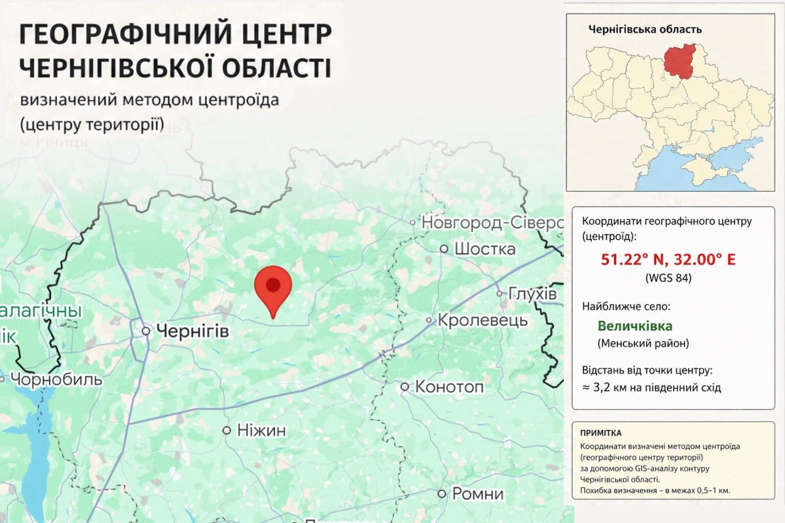 Де знаходиться географічний центр Чернігівщини